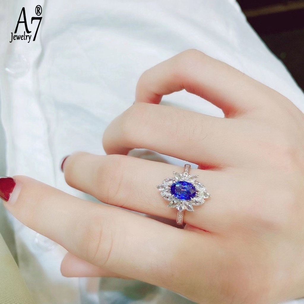 Nhẫn bạc S925 đính đá sapphire nhân tạo sang trọng cho nữ