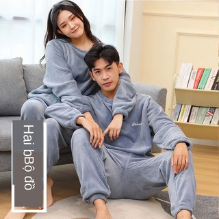 ✙۩Quần áo ấm nam mùa đông cộng với nhung dày bộ đồ ngủ phù hợp lông cừu san hô size lớn giá rẻ cặp đôi dài tay mặ