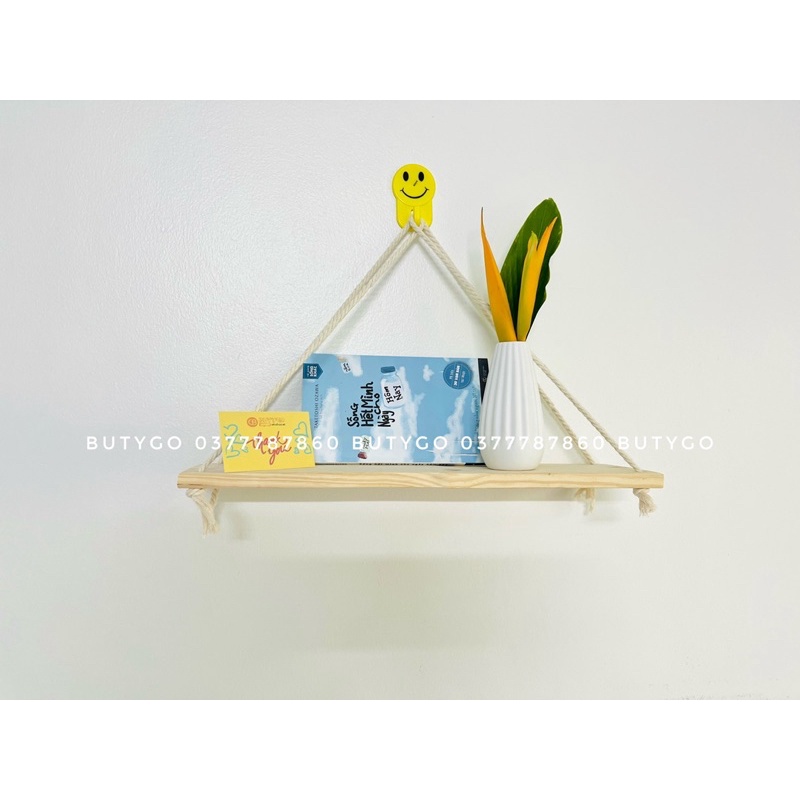 Kệ dây treo trang trí tường phòng trọ phòng ngủ gỗ tự nhiên 100% Butygo