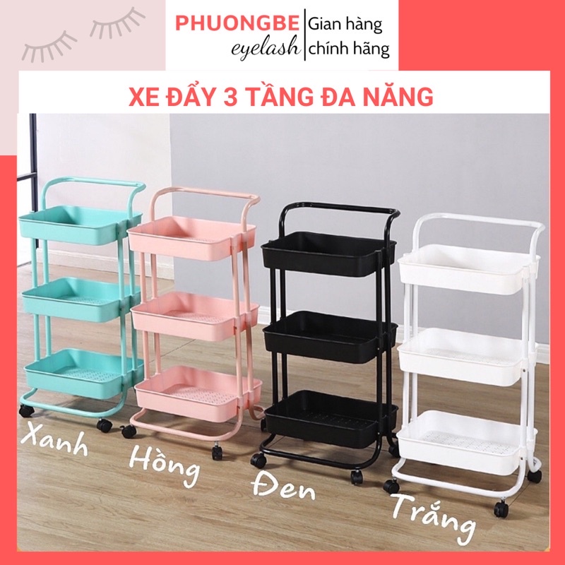 Xe đẩy 3 tầng spa,Kệ 3 tầng đa năng, Kệ nail mi phun xăm chất liệu thép không gỉ