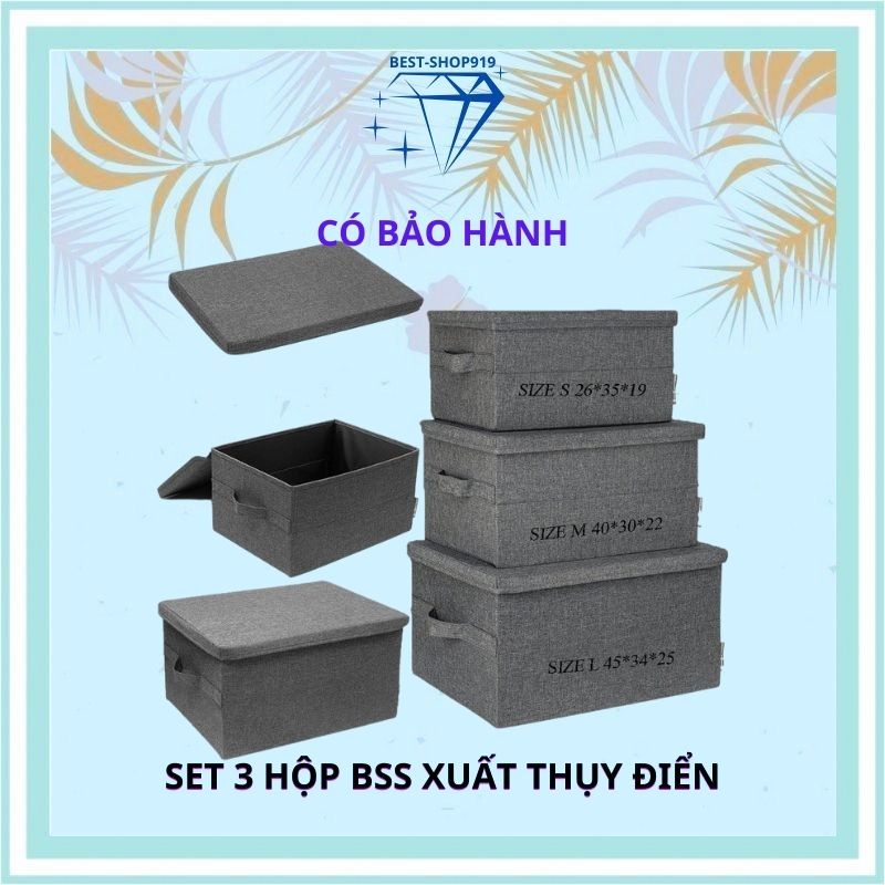 Hộp Vải Đựng Quần Áo Bằng Vải Gấp Gọn Bigso Xuất Thụy Điển Khung Cứng Có Quai Xách và Nắp Đậy Sắp Xếp Tủ Quần áo