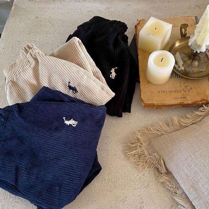 Quần Dài Vải Nhung Kẻ Thêu Hình Tròn Thời Trang Xuân Thu 2022 Mới Cho Bé Trai Và Gái