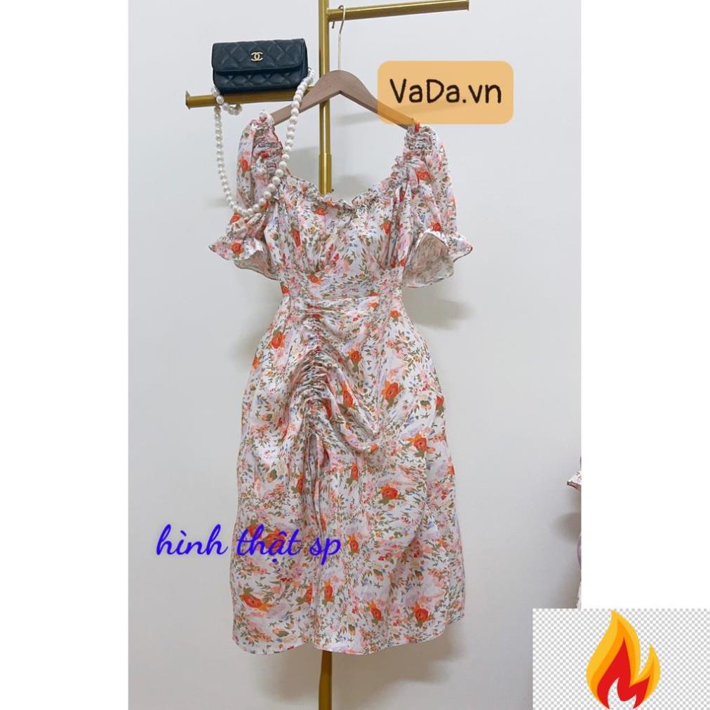 Đầm in Hoa 3D Cổ vuông Tay Phồng Kiểu Dáng Retro Pháp Dễ Thương Thời Trang VADA Đ42 -JB8