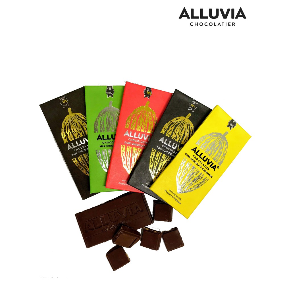 Combo 5 thanh socola đen nguyên chất nhỏ Alluvia 30 gram, Quà Tặng Ý Nghĩa, Combo 5 Bars Alluvia Chocolate