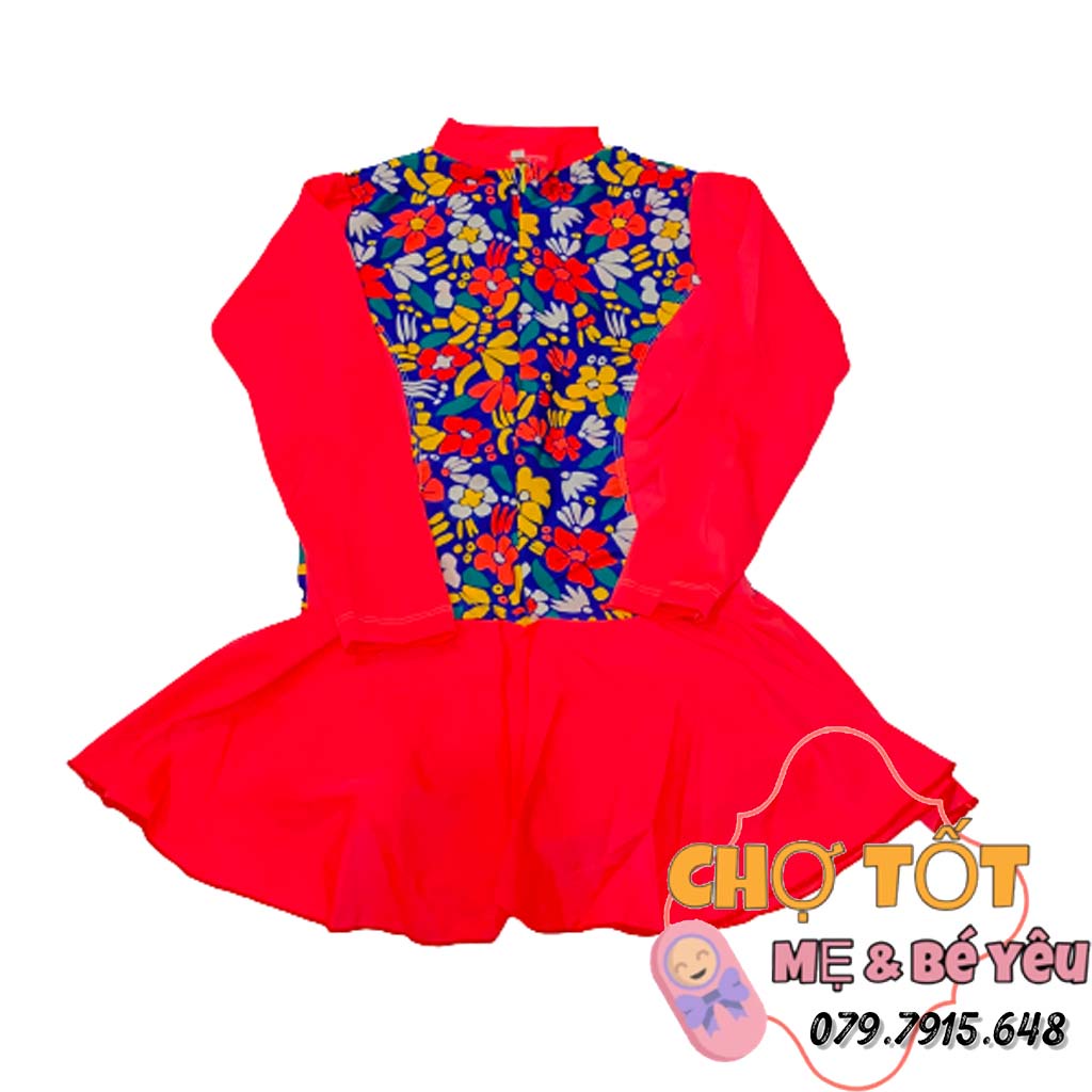 Đồ Bơi Tay Dài 1 Mảnh Liền Váy Có Lót Quần Cho Bé Gái (12-30kg)