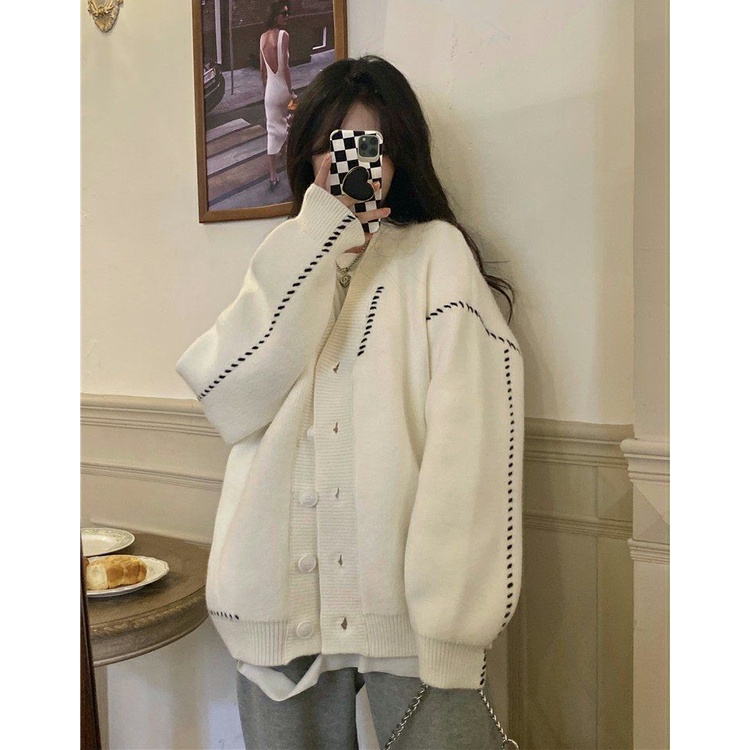 Áo khoác cardigan dệt kim dáng rộng phong cách Hàn Quốc mới