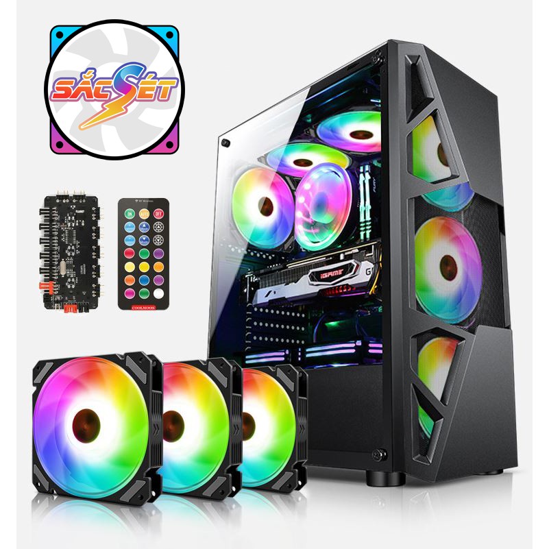 Bộ 3 quạt tản nhiệt , Fan Case 12 cm Coolmoon ARGB - Kèm bộ HUB và điều khiển led ARGB , điều tốc quạt PWM
