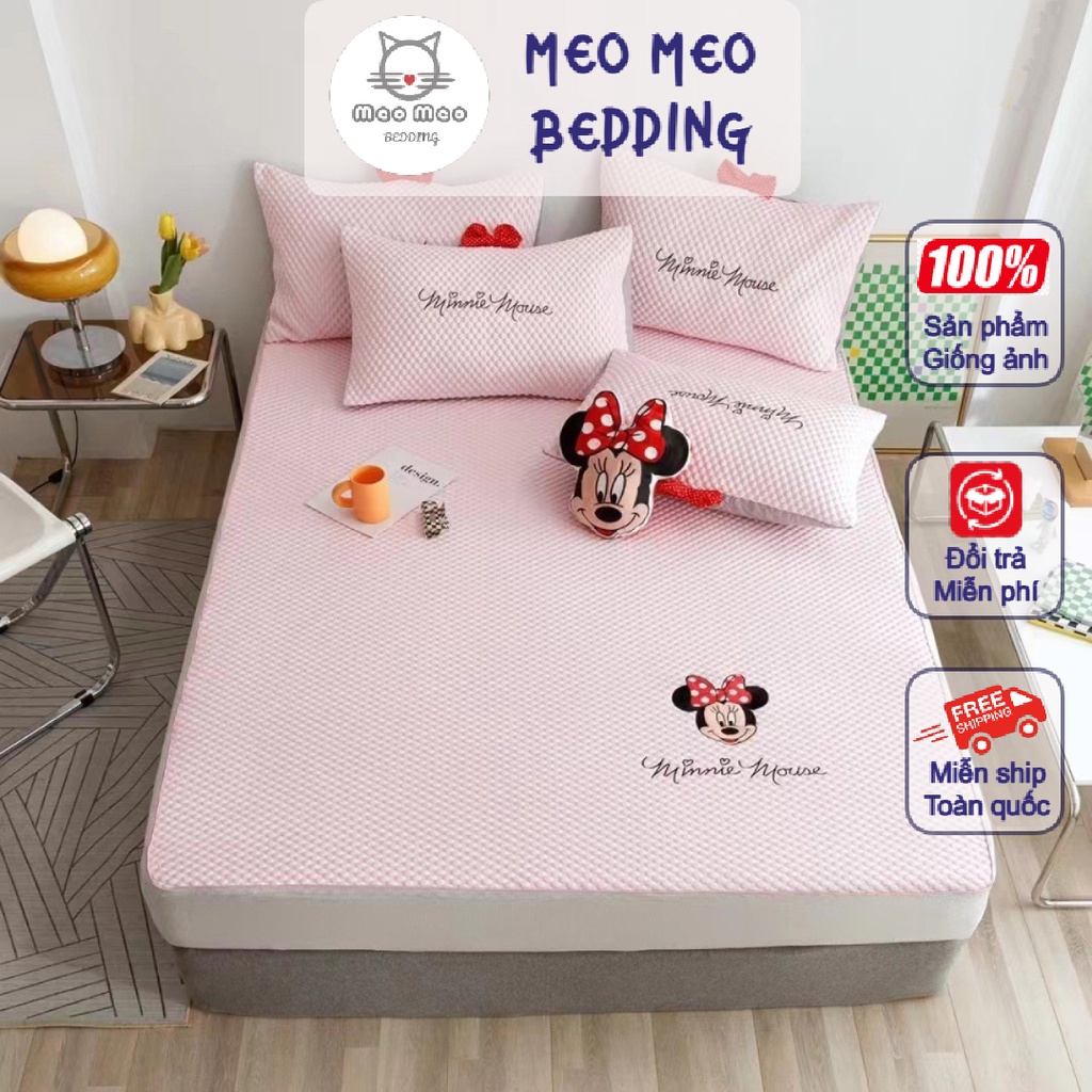 Bộ Ga Gối Tencel Dệt Lót Bông Disney Cao Cấp Nhập Nhẩu - Sét 3 Món Ga Và 02 Gối Cotton Tici Gấu