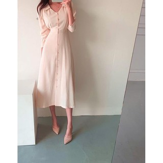 Đầm Midi cổ bẻ tay dài