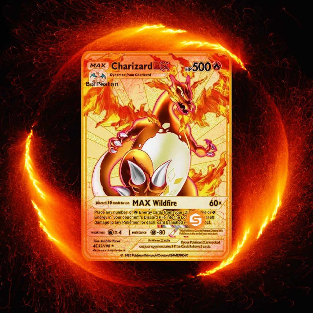 Thẻ Kim Loại Mạ Vàng Charizard Vmax Charizard Vmax DX GX ♨Nóng Bỏng