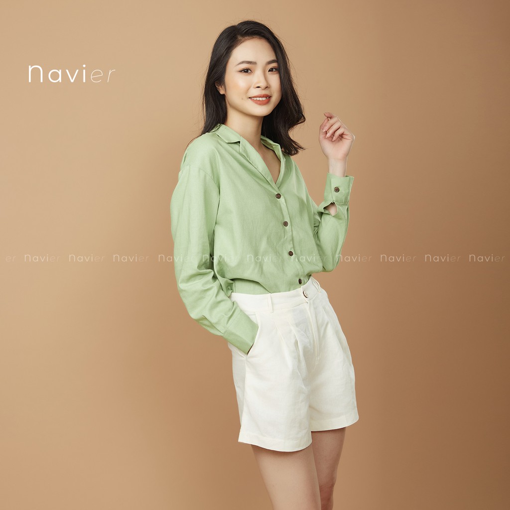QUẦN SHORT NỮ LƯNG CAO - QUẦN SOOC ỐNG RỘNG NHIỀU MÀU VẢI ĐŨI LINEN SH01 NAVIER | BigBuy360 - bigbuy360.vn