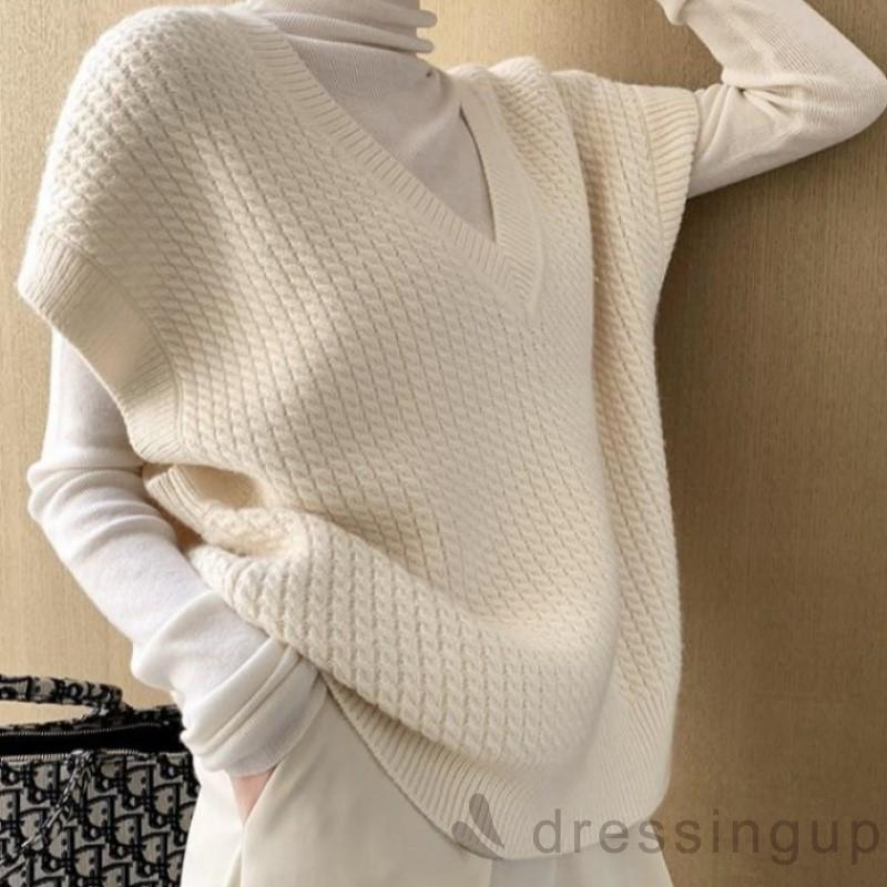 Áo Dệt Kim Không Tay Dáng Rộng Màu Trơn Kiểu Dáng Đơn Giản Trẻ Trung Cho Nữ | BigBuy360 - bigbuy360.vn