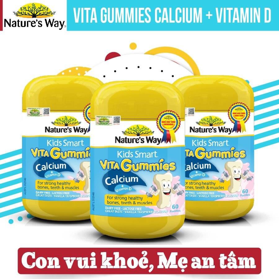 KẸO GUM CANXI CHO BÉ NATURE'S WAY VITA GUMMIES CALCIUM + VITAMIN D – LỌ 60 VIÊN