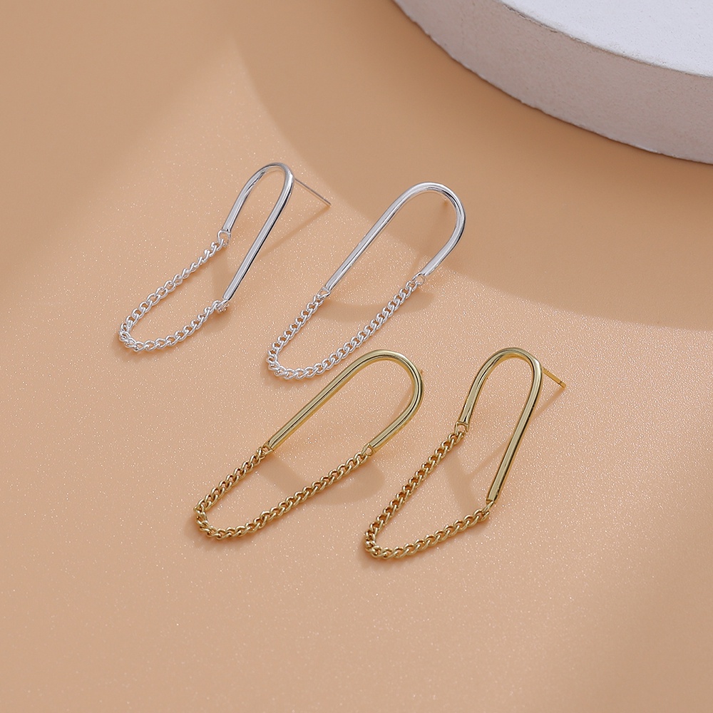 1 Cặp Bông Tai Thời Trang Kiểu Dây Xích Hình Học Tua Rua Dài Cho Nữ