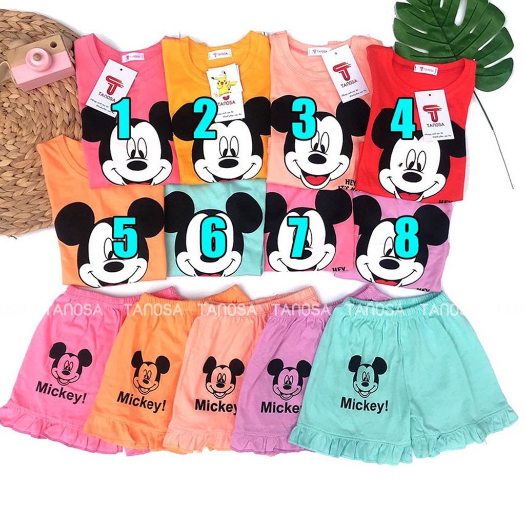 Bộ quần đùi áo cộc tay thun cotton hình Mickey TANOSA nhiều màu cho bé gái 1-5 tuổi