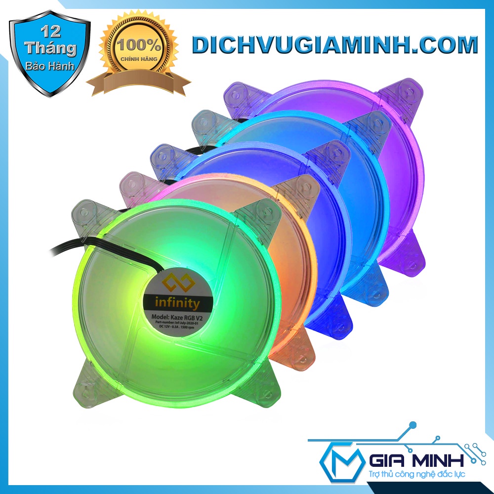 Quạt Tản Nhiệt Thùng Máy Tính Infinity Kaze V2 Led Rainbow RGB - Fan Case 12cm