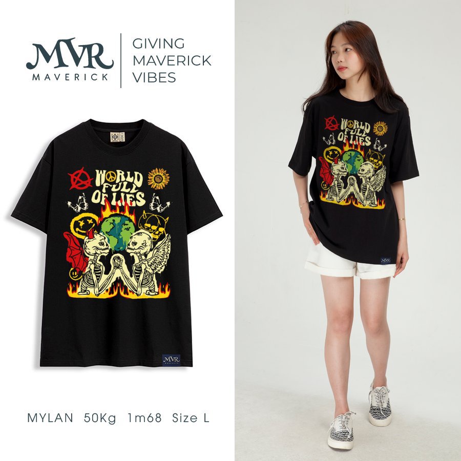 Áo thun trắng form rộng thế giới đầy sự lừa dối MVR size rộng tee Mỹ BB4149