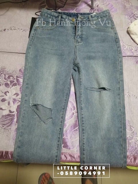 Quần slim baggy jeans rách xẻ ver.2 ulzzang kèm ảnh thật