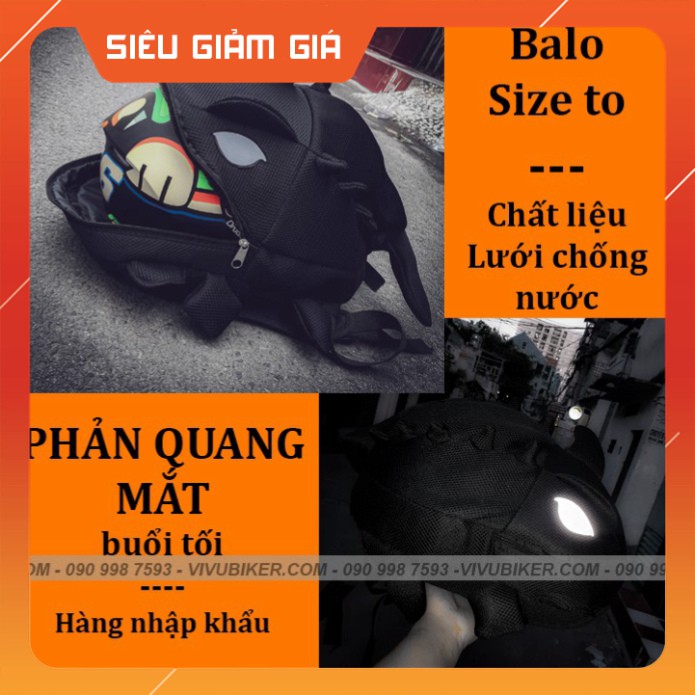 Balo khủng long rồng đựng nón bảo hiểm fullface size to bằng lưới chống nước - Balo rồng màu cam phản qu