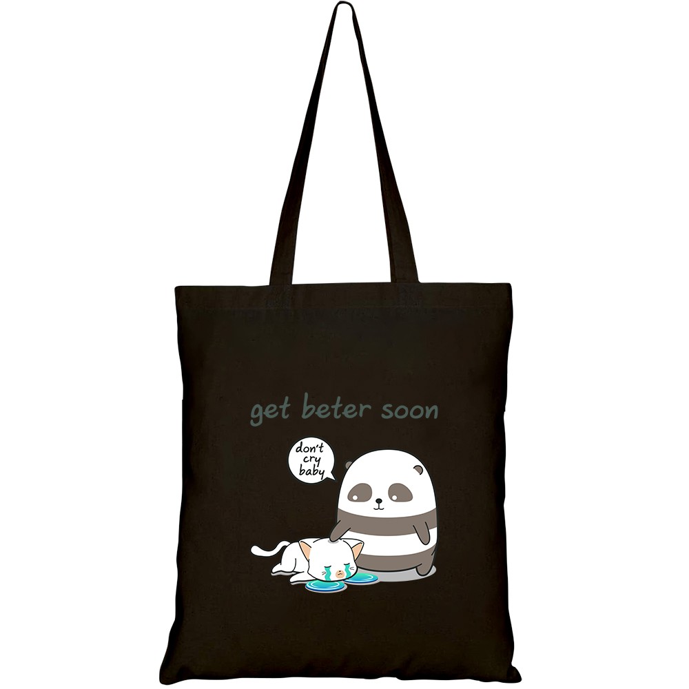 Túi vải tote canvas HTFashion in hình kawaii panda is taking care cat HT142