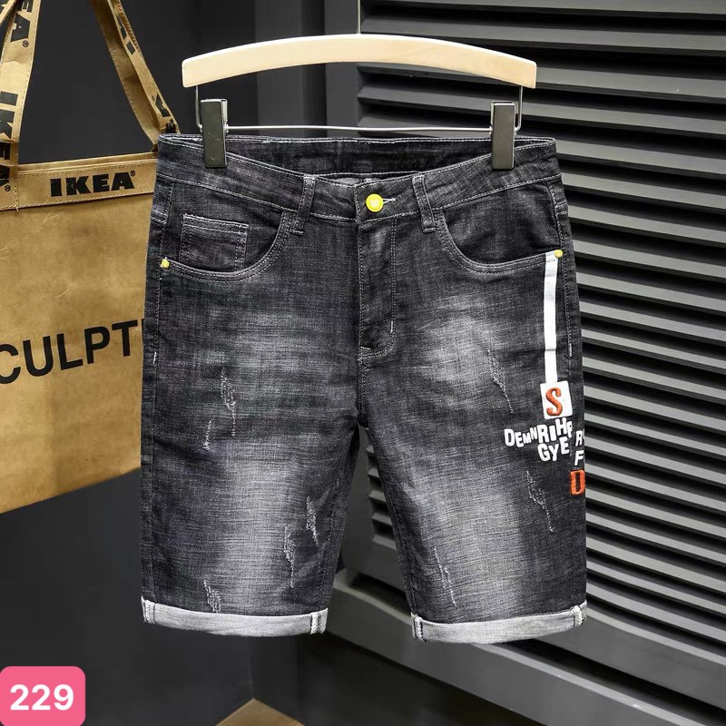 Quần short đùi jean nam xám đen rách gối chất bò cao cấp co dãn 4 chiều cực đẹp, quần rin nam hadong09