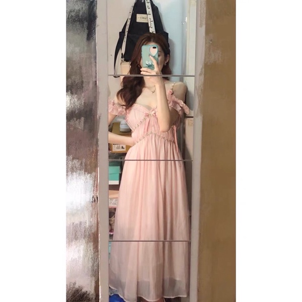 ĐẦM DÀI MAXI HỞ VAI 2 LỚP BÈO NHÚN