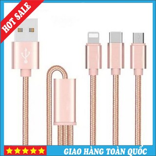 🌟CÓ SẴN🌟 Cáp Sạc Dây Dù Đa Năng 3 in 1 Siêu Bền (Iphone/Android/Type-C)