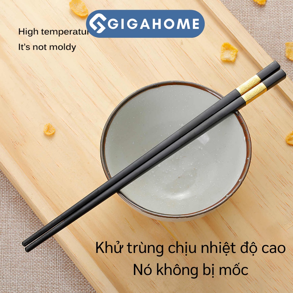 Set 10 Đôi Đũa Hợp Kim Mạ Vàng Cao Cấp Phong Cách Nhật Chống Trượt GIGAHOME 5343