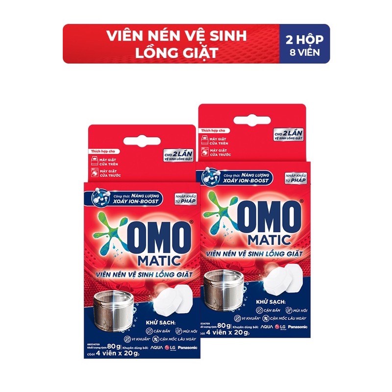 [OMO] Combo 2 hộp 8 viên nén vệ sinh lồng máy giặt OMO MATIC 80gr/hộp