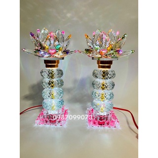 ĐÈN THỜ PHA LÊ HOA SEN CHÂU TRÒN (MỘT CẶP)