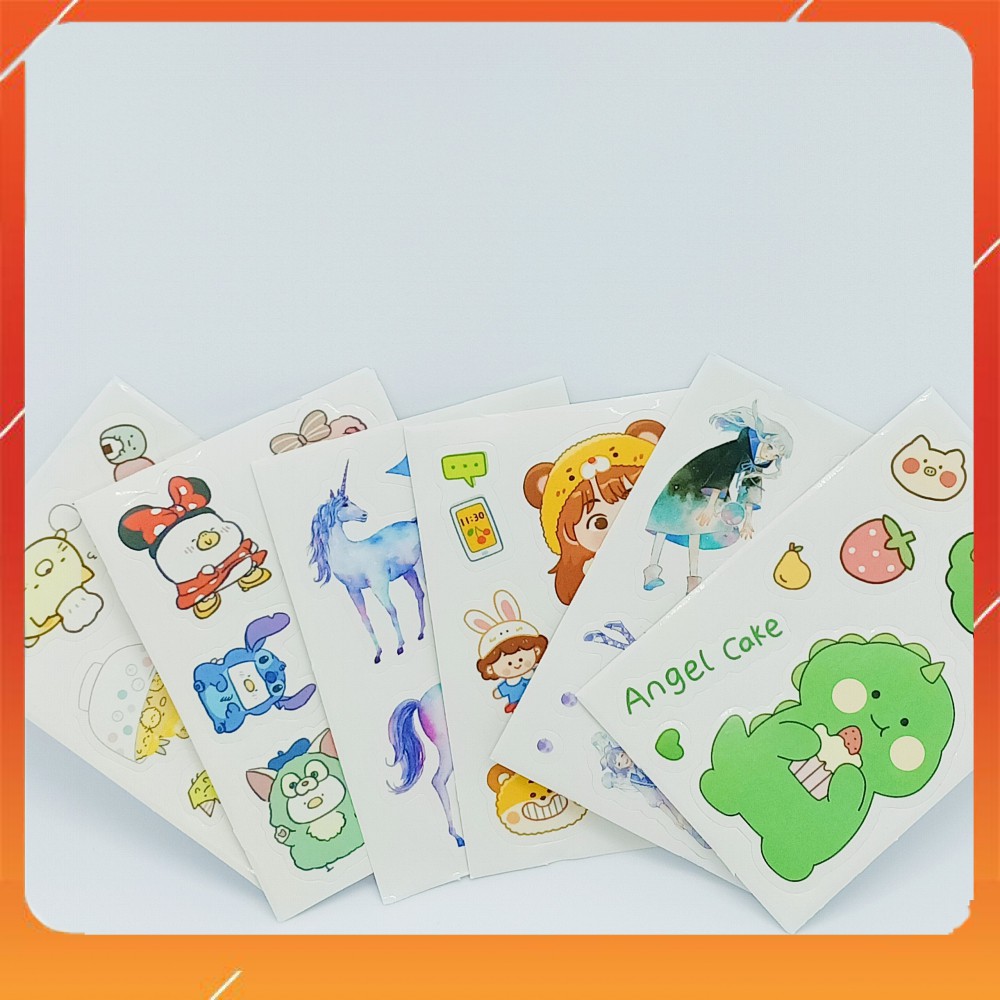 Set 6 Tấm Washi Sticker, Hình Dán Xinh Xắn Nhiều Mẫu Trang Trí Sổ