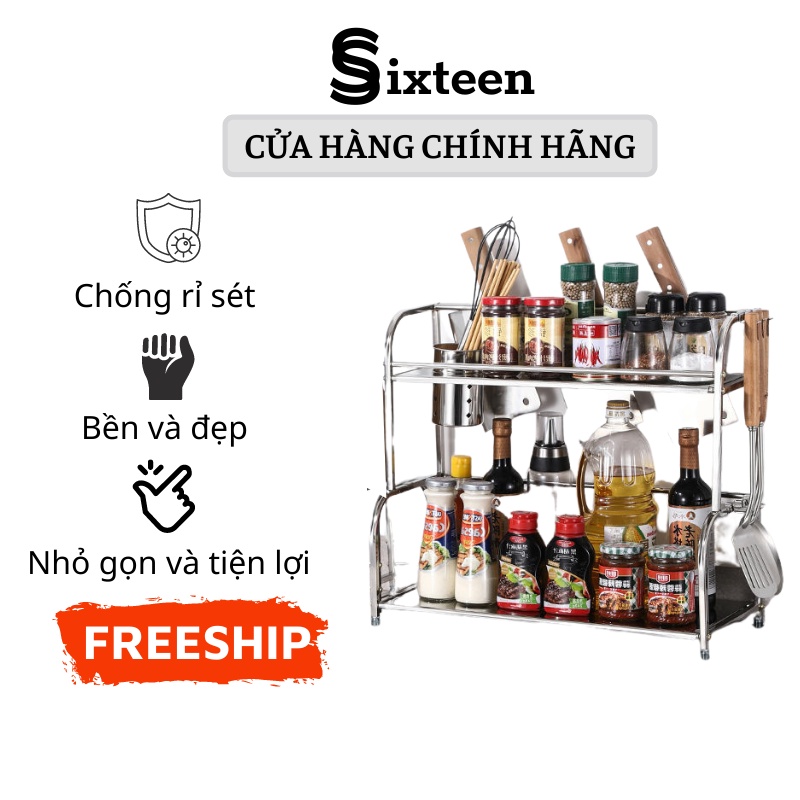 Kệ Đựng Gia Vị, Kệ Gia Vị Nhà Bếp Đa Năng Tiện Lợi Chất Liệu Inox Cao Cấp Chống Han Gỉ SIXTEEN