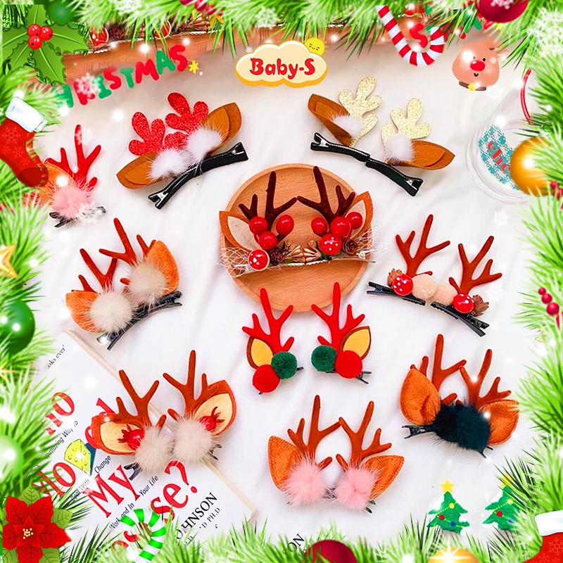 Kẹp tóc Giáng sinh trang trí lạ mắt Baby-S, Set 2 kẹp tóc Noel sừng tuần lộc đáng yêu (2pcs) – SP124
