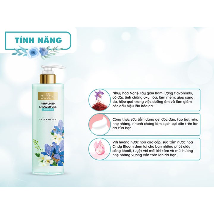 Sữa Tắm Nước Hoa Cindy Bloom 640g Giữ Ẩm Dưỡng Trắng Làm Sạch Bụi Bẩn Lưu Hương 24h Hàng Chính Hãng - HT177