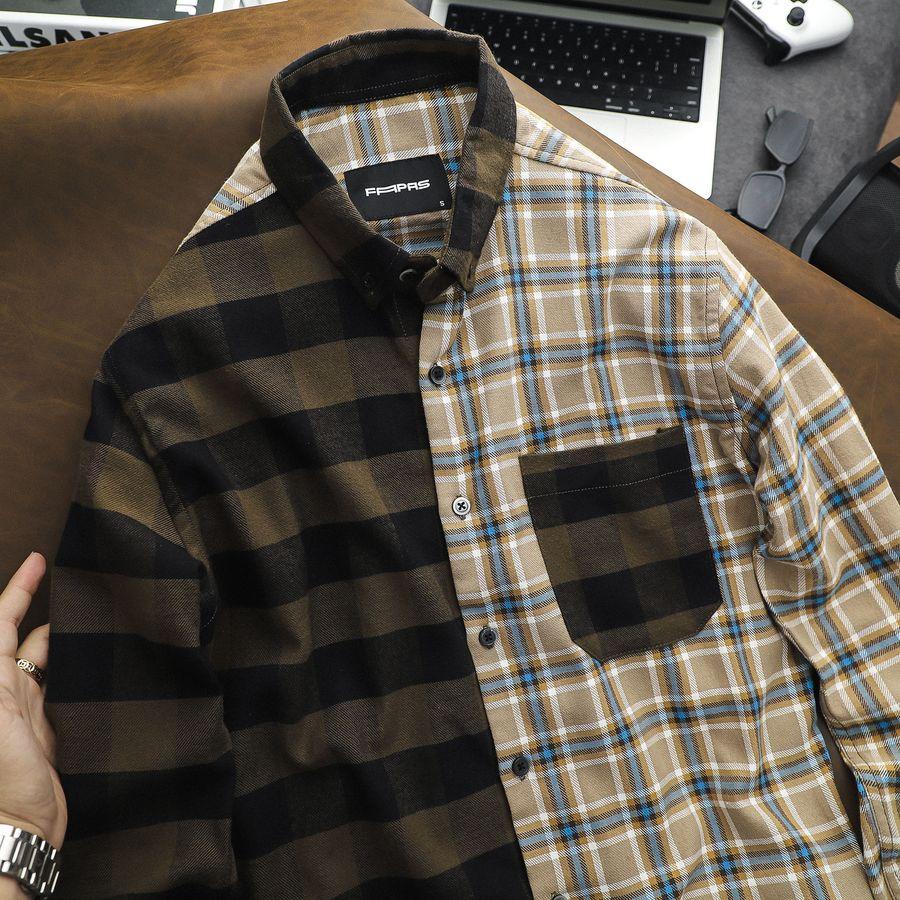Áo Sơ Mi Nam Dubin Phối Họa Tiết Caro Hai Màu Chất Vải Flannel Mềm Mịn Phong Cách Trẻ Trung Form Chuẩn - FAPAS