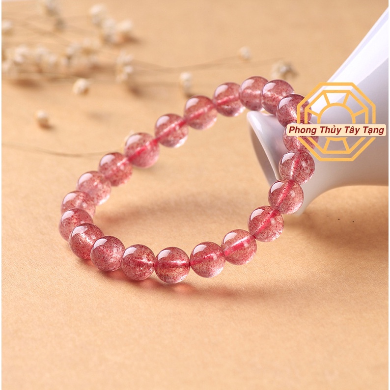 Vòng tay phong thủy đá T Anh Dâu Tây Hồng [TẶNG HỘP GỖ CAO CẤP] may mắn cho nữ mệnh Hỏa Thổ - Phong Thủy Tây Tạng
