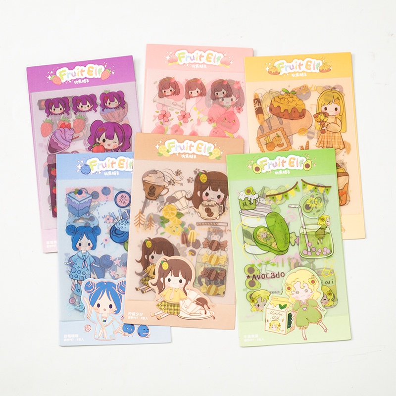 Bộ 3 Tấm Sticker Dán Trang Trí Hình Cô Gái Và Trái Cây Hoạt Hình Dễ Thương