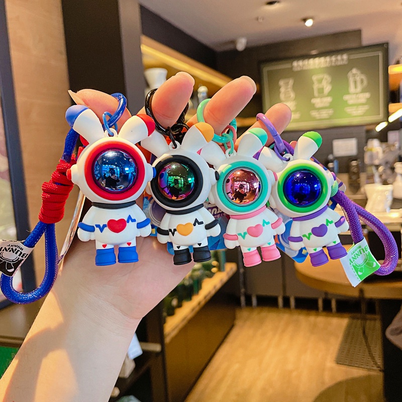 Móc khóa chú thỏ phi hành gia hot trend chất liệu PVC trang trí balo túi xách, quà tặng bạn bè-Ráp