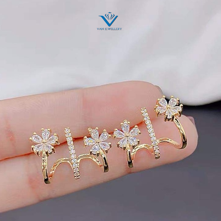 Khuyên tai bạc Khuyên cành hoa ôm vành tai Van Jewelry V10723 điệu đà
