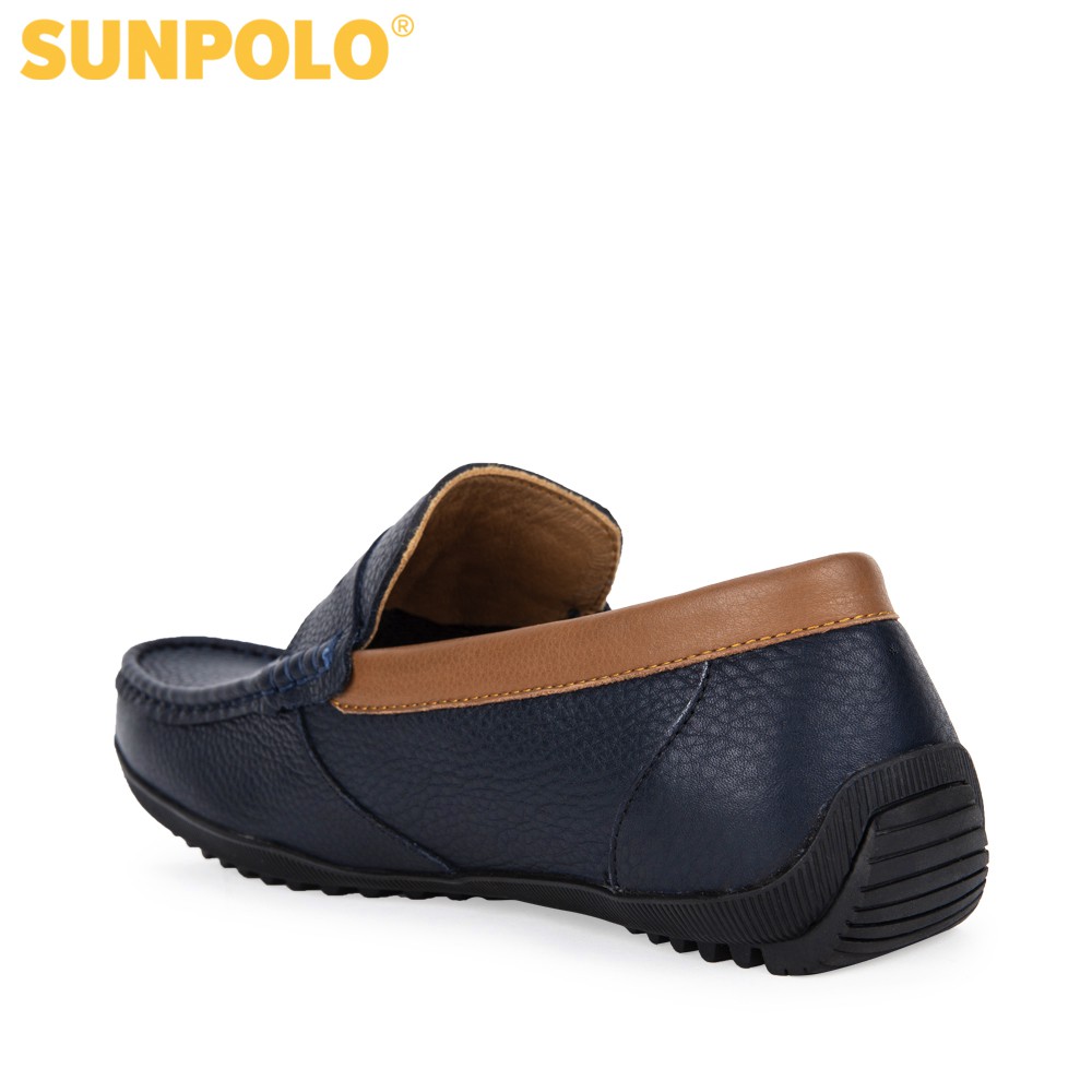 Giày mọi nam da bò SUNPOLO Xanh Navy MU2588