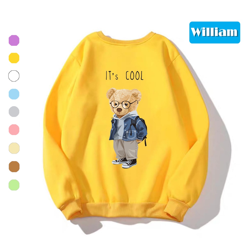 Áo sweater nam nữ in hình Gấu dễ thương chất nỉ dày dặn, hợp làm áo cặp William - DS175