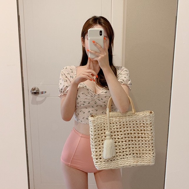 2336 - [Có sẵn] Bộ Bikini Đồ Bơi Áo 2 Tay Bồng Vintage | BigBuy360 - bigbuy360.vn