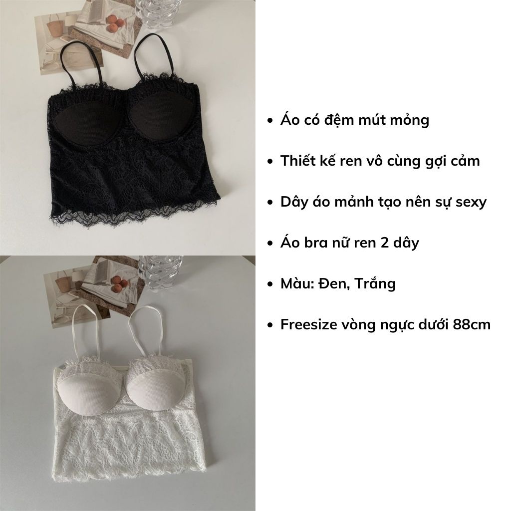 Áo bra nữ 2 dây ren sexy gợi cảm đệm mút mỏng nâng ngực họa tiết hoa quyến rũ DOPICO B2206