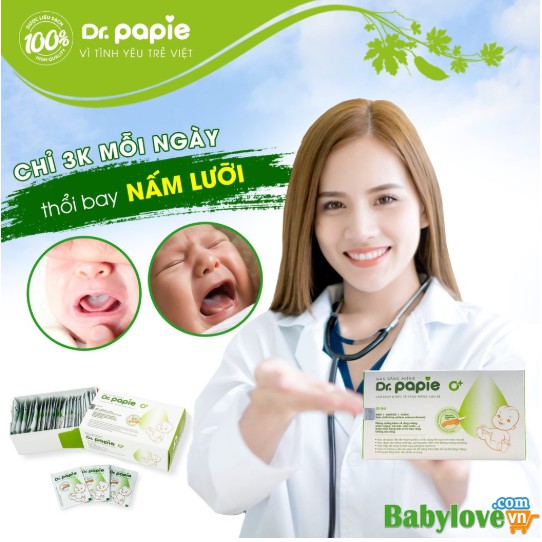 Gạc răng miệng Dr Papie sạch miệng hết miệng nấm ngừa sâu răng cho bé (Hộp 30 gói)