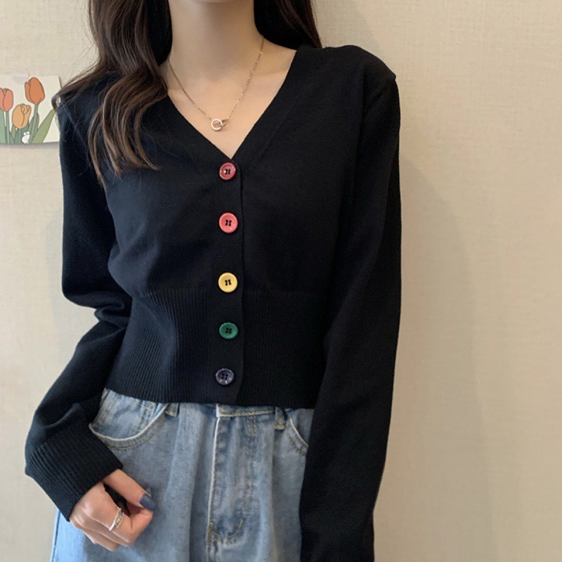 【Style.Korea】Áo Khoác Len Cardigan Cài Cúc Form Ngắn Croptop Phong Cách Teen
