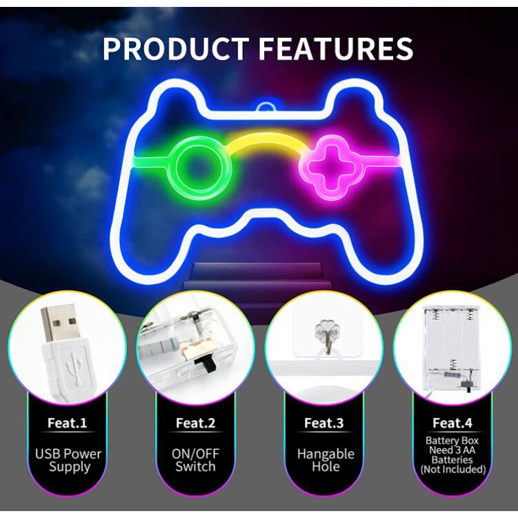 Đèn LED Neon Hình Tay Cầm Chơi Game Gắn Tường Trang Trí Phòng