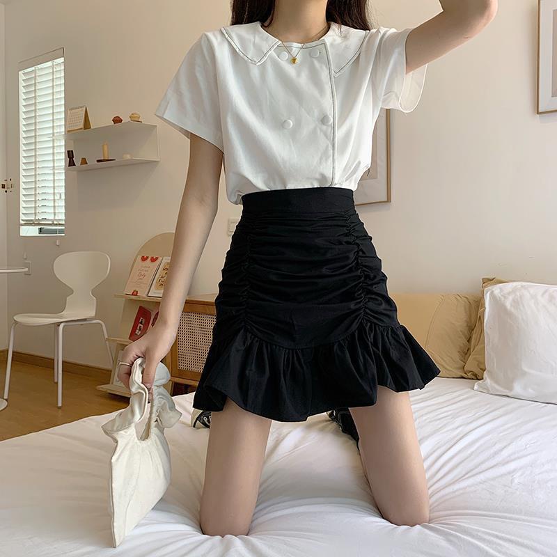 Chân váy công sở chữ a xếp ly ngắn lưng cao LOKISO CV15