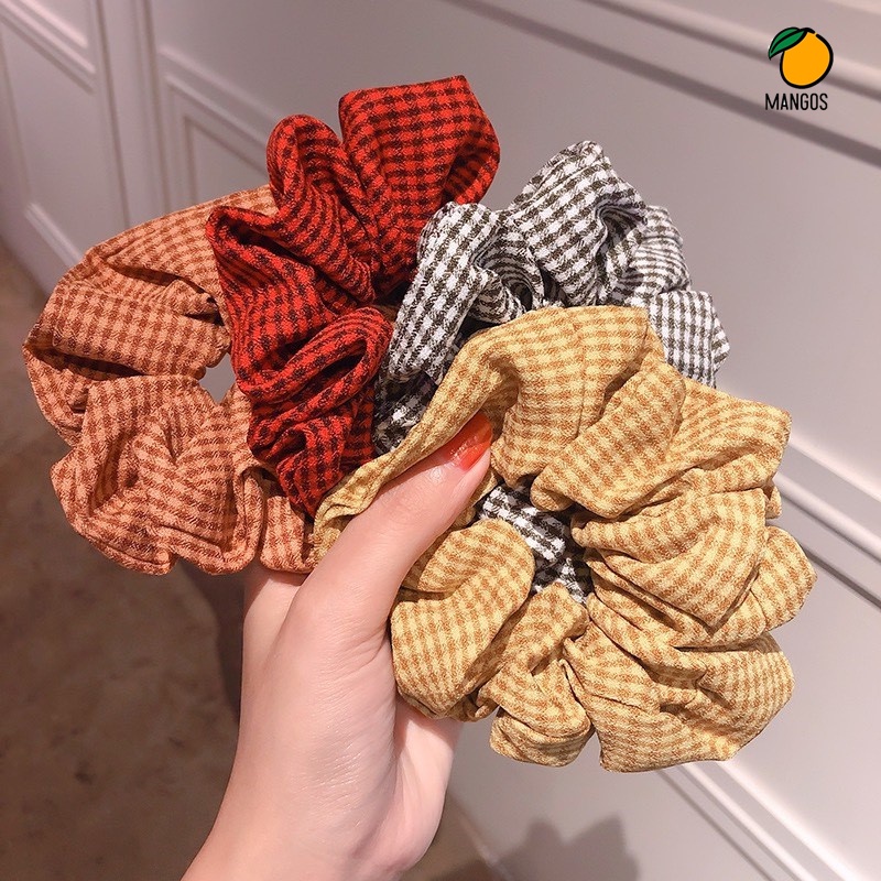 Cột Tóc Vải Scrunchies Hoạt Tiết Caro Nhỏ Hàn Quốc - Mango_Ovil