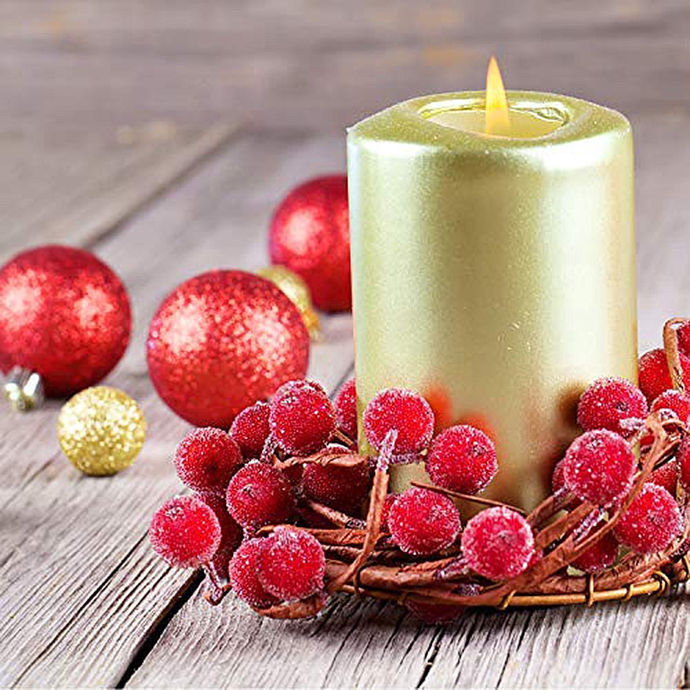 【trang trí tường】 Decorative Mini Christmas Frosted Artificial Berry Vivid Red Holly Berry Holly Berries Home Garland New Beautiful SuSu