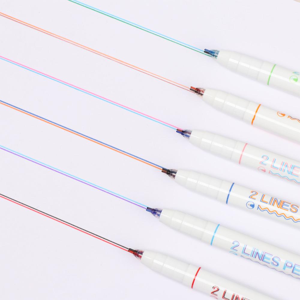 ♫DAPHNE♫ 6Pcs/Set Hot Writing Tools Hand Account Double Line Pen Stationery Two-Color DIY Mark Student Contour